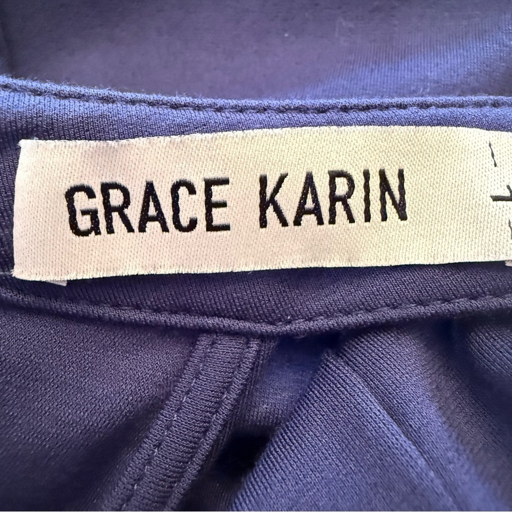 Grace Karin Navy Blue Halter Maxi Dress Women’s Ruched Side Slit Evenings Size L - Picture 2 of 8